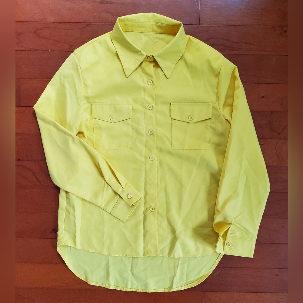 SHEIN Sunny Yellow Button Down Blouse Size M